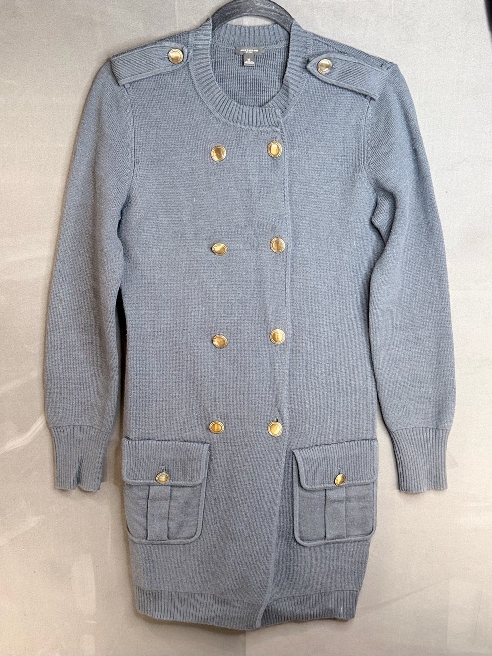 Ann Taylor Gray Military Wool Blend Cardigan Long Jacket Coatigan Med